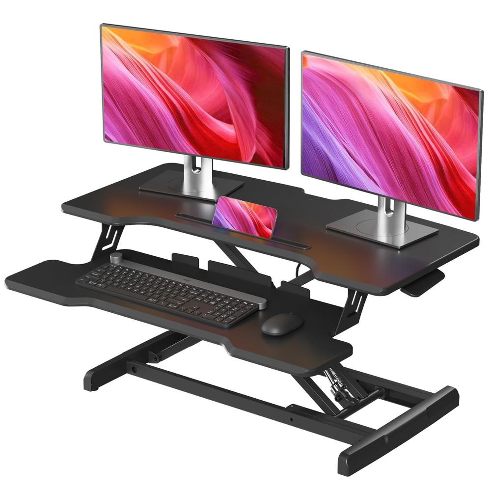 Standing Desk Converter 32 inch, Height Adjustable Sit Stand Desk Riser, Quic...