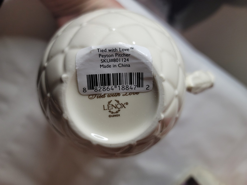 Lenox Pitcher "TIED WITH LOVE" Checker Pattern Ivory Peyton