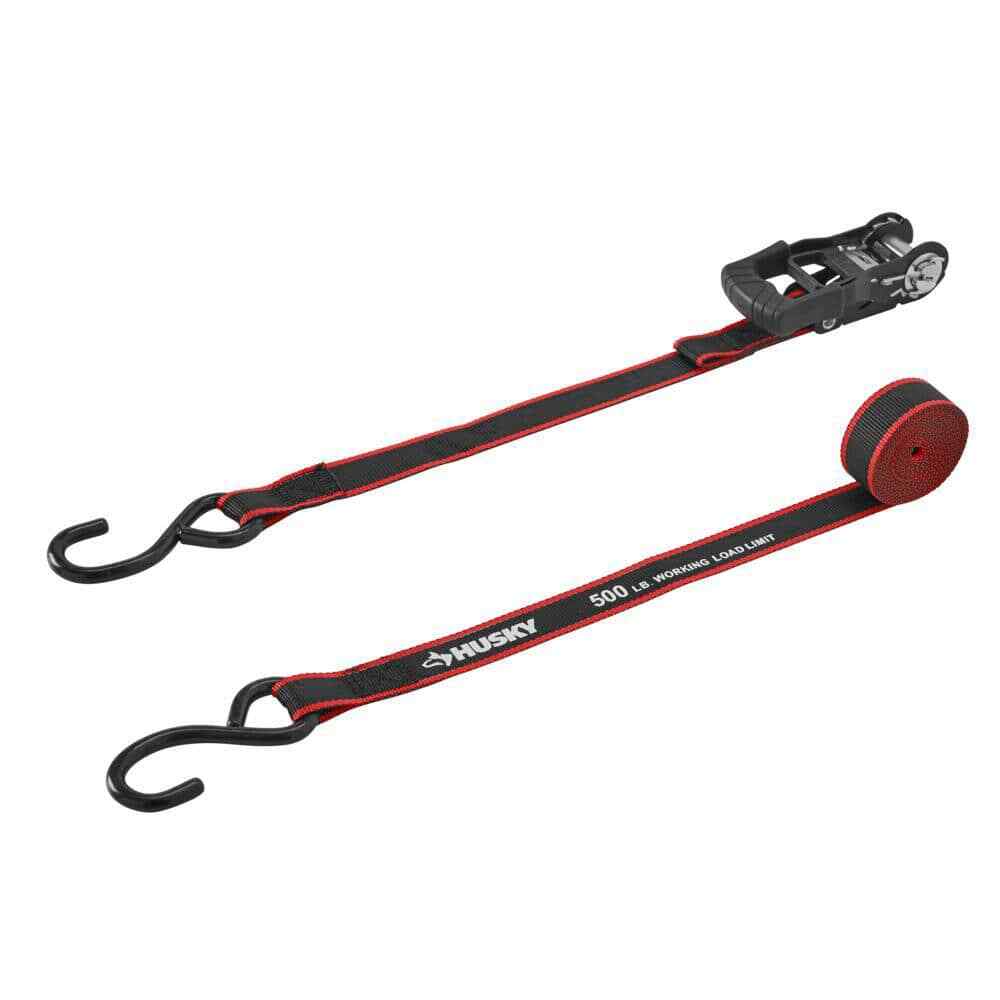 HUSKY RATCHET TIE-DOWN STRAPS 4-PACK 1 in. x 12 ft. Quick Release Hook 1500 lbs.