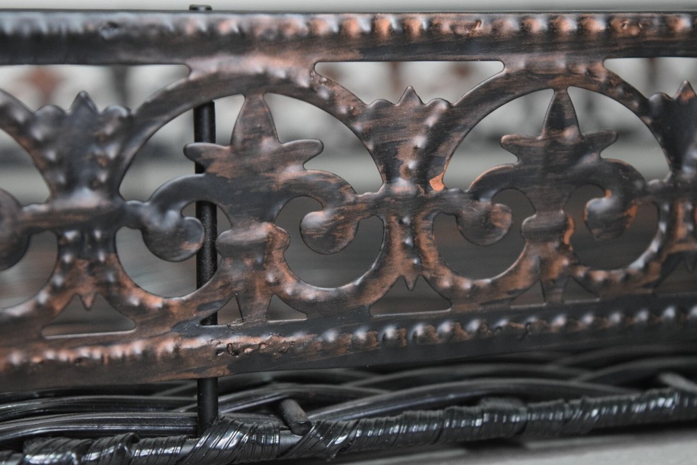 Wicker And Metal Serving Tray Fleur de Li Pattern