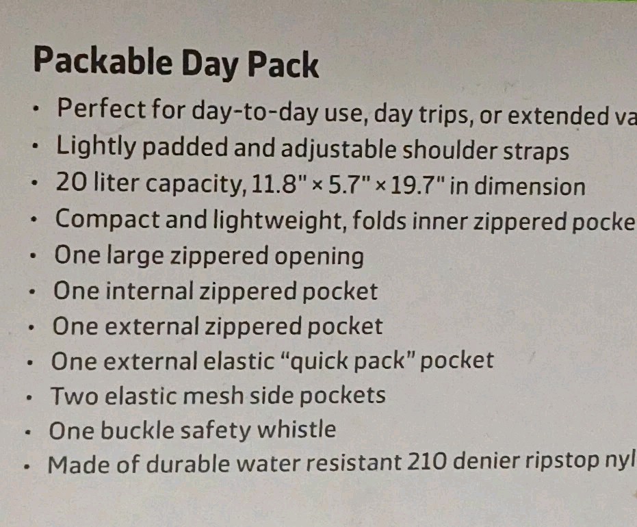 Pelago Compact Packable Vacation Day / Pack, Gray, New
