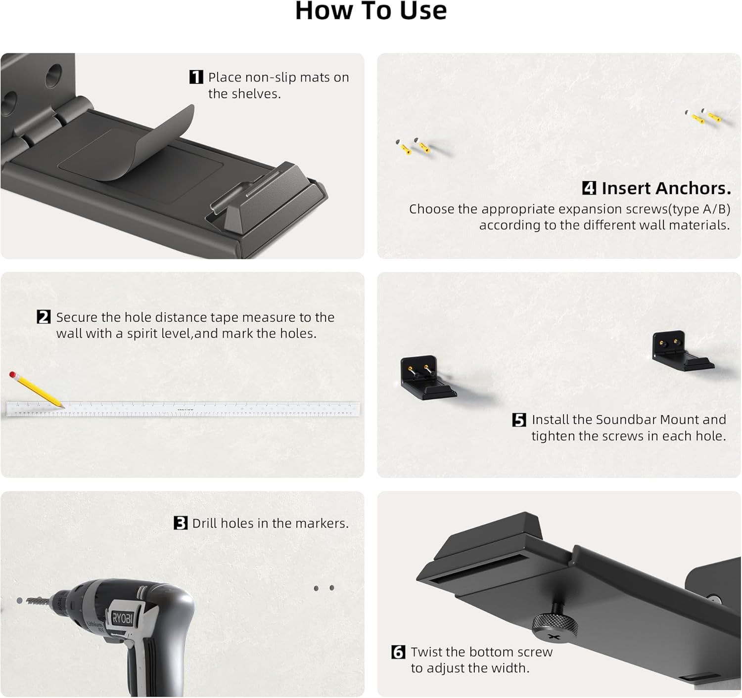 Soundbar Wall Mount Bracket for Samsung, LG, Sony, JBL, Vizio, Sonos and More, D