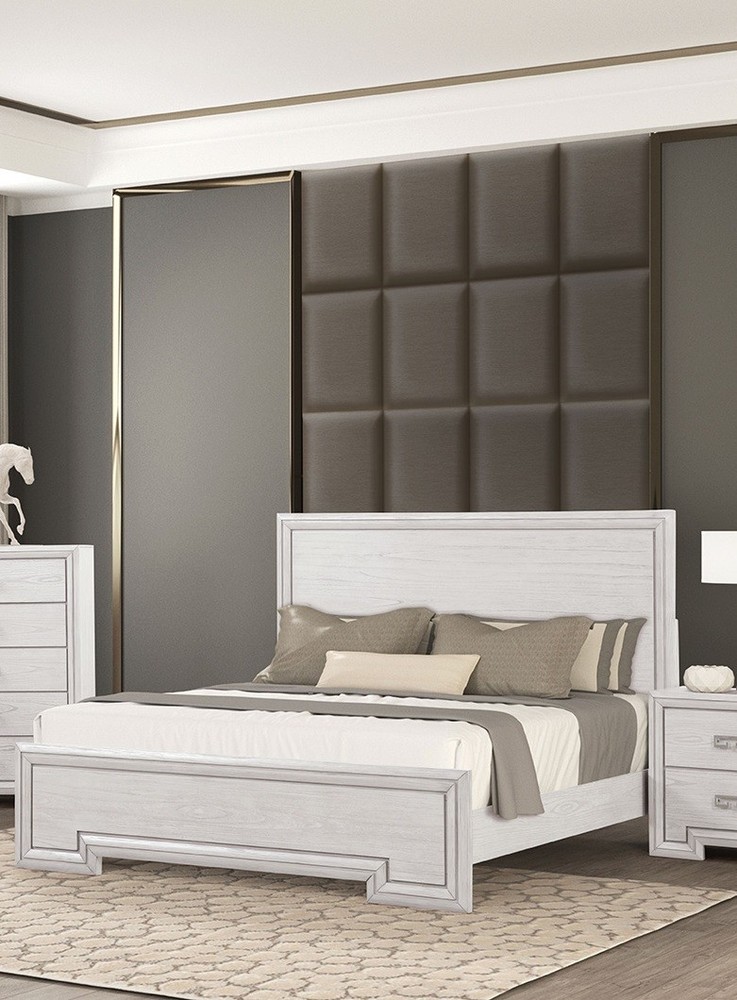 Rustic White Finish Eastern King Size 1pc Bed Set Transitional Style Bedroom