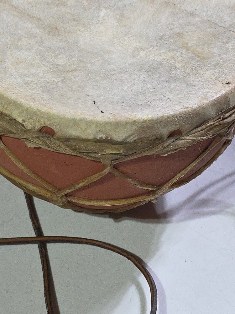Vintage Tera Cotta Rawhide Bongo Style Drum