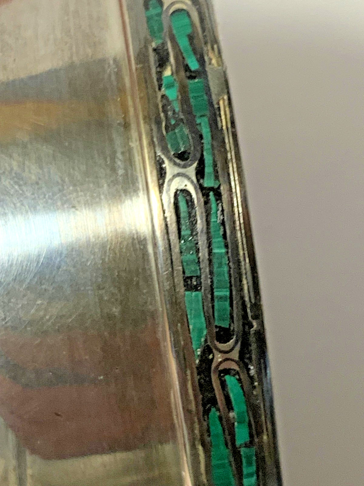 Vintage Sterling Silver Bowl Dish with Inlay Malachite Stone Mid Century Modern