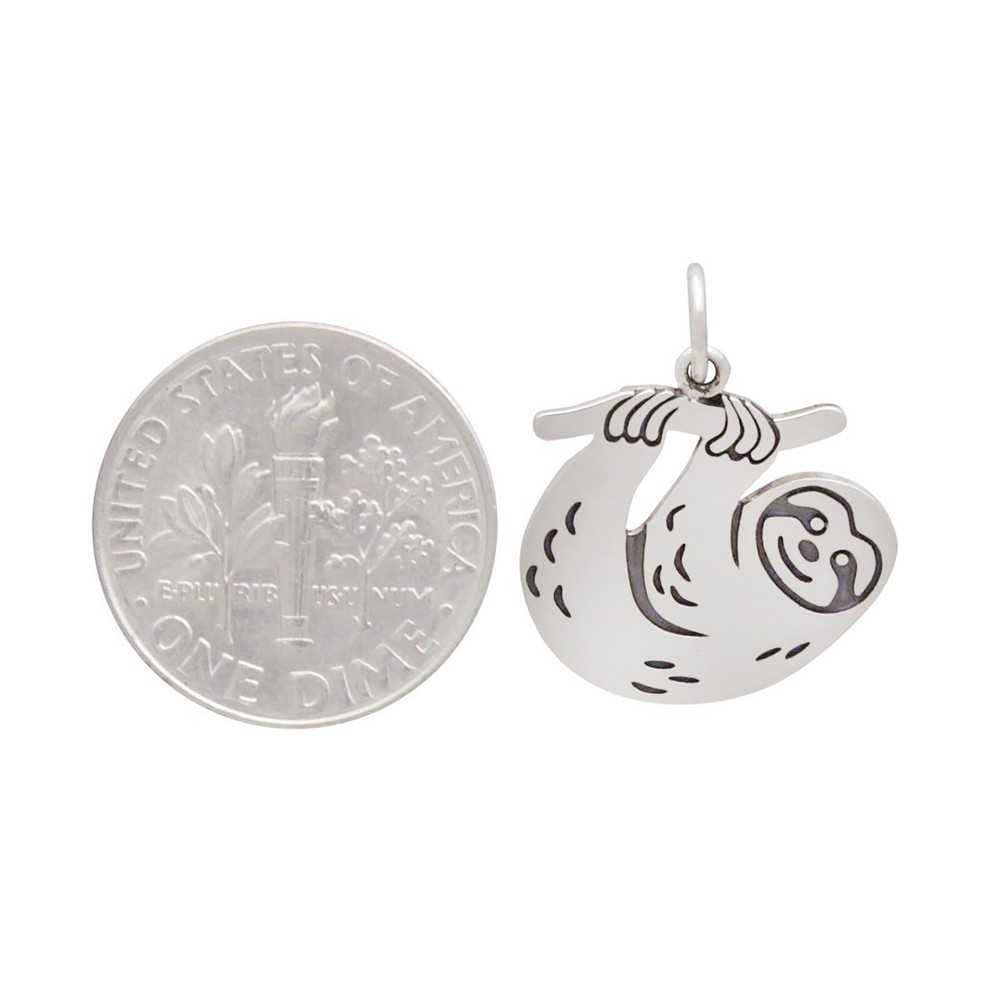 Sloth Hanging on a Tree Branch 925 Solid Sterling Silver Charm or Pendant