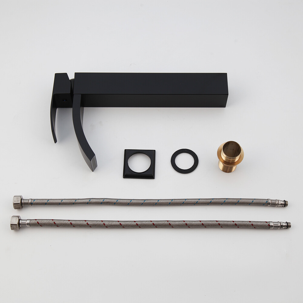 Ceramic Round Black Bathroom Vessel Sink Washing Basin Bowl Waterfall Faucet Tap