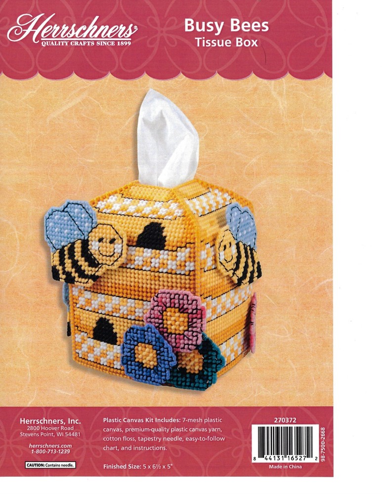 BUSY BEES TISSUE BOX COVER  plastic canvas  PATTERN (#TF0094)