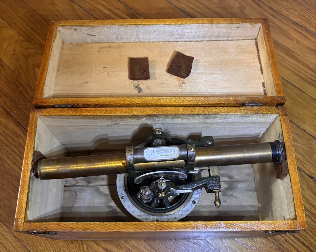 Vintage Sears Craftsman Surveying Transit Bubble Level Brass Scope Wooden Box