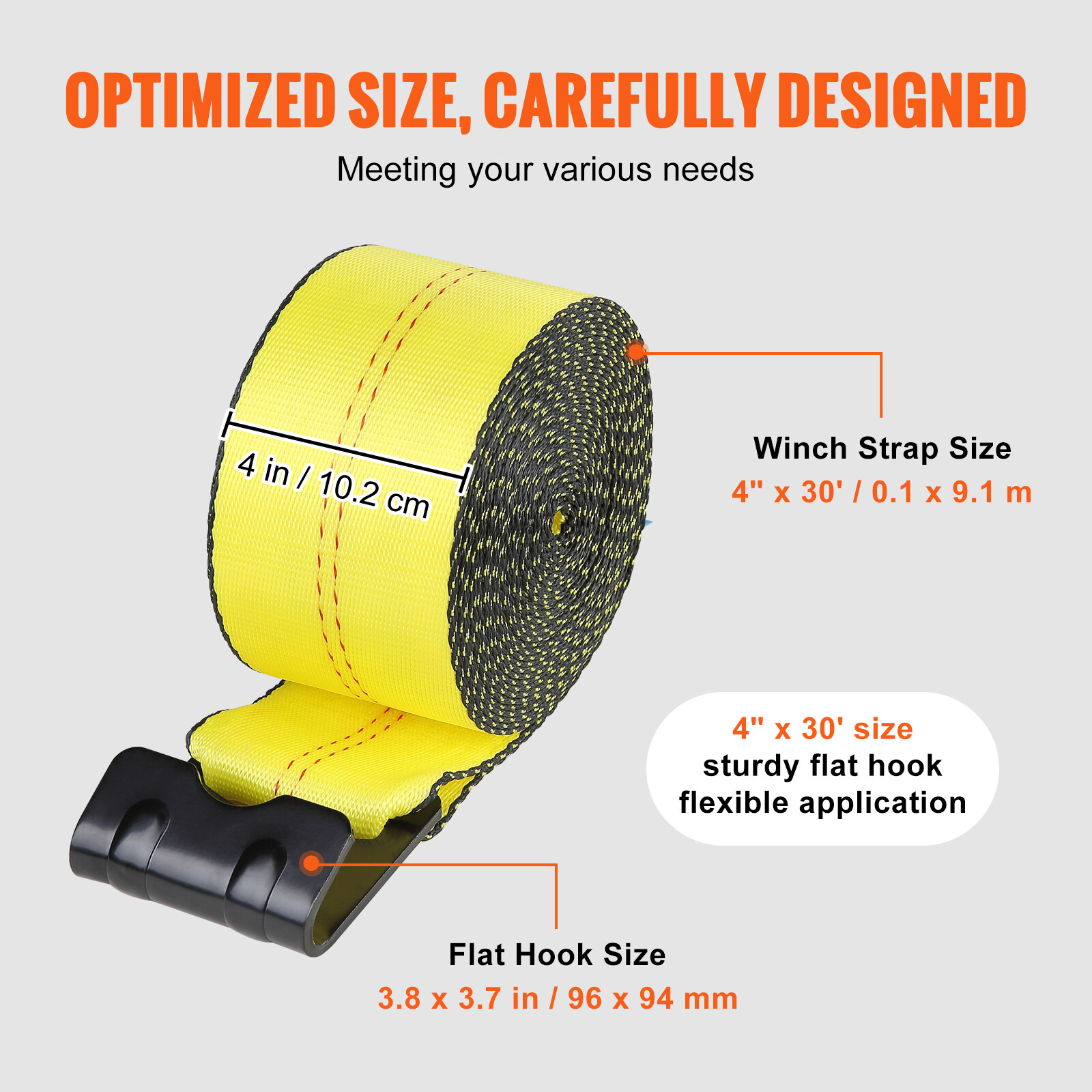 VEVOR Truck Straps Winch Strap 4" x 30' with Flat Hook for Towing 4 Pack Yellow