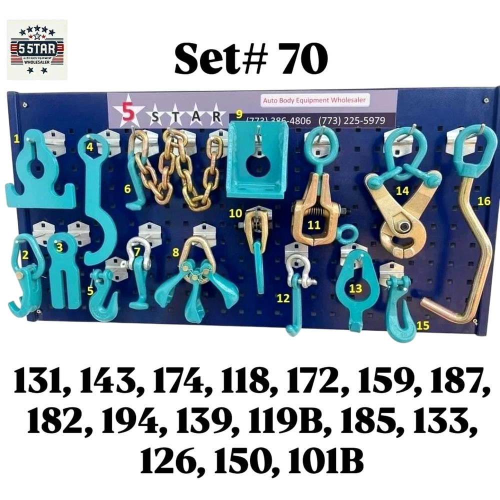 SET#70 - 16 PCS HEAVY DUTY AUTO BODY FRAME MACHINE CLAMPS SET & PULLING TOOLS