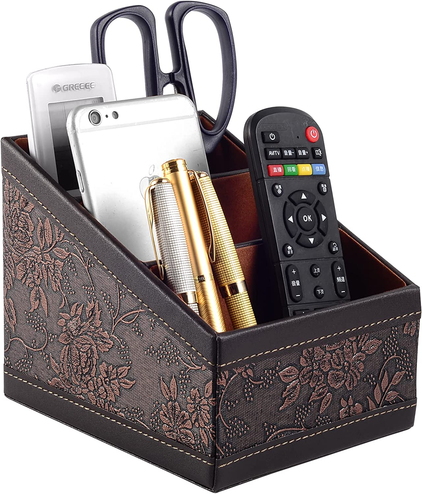 Leather Table Caddy TV Remote Control Organizer Storage Holder Tissue Box Stand