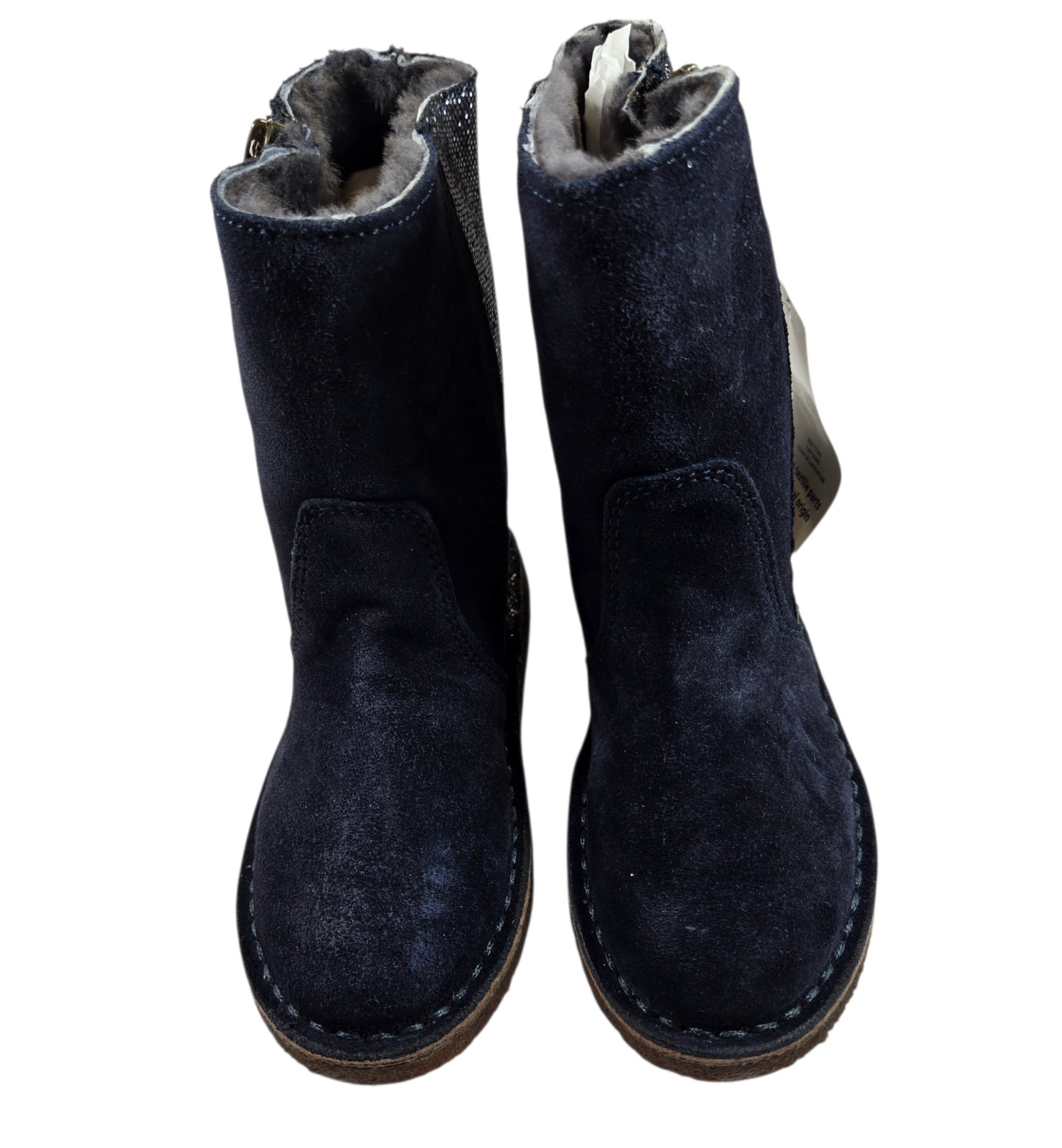 NEW Crew Cuts Girls 10 Lambskin Boots Navy Blue Glitter Crepe Sole HTF