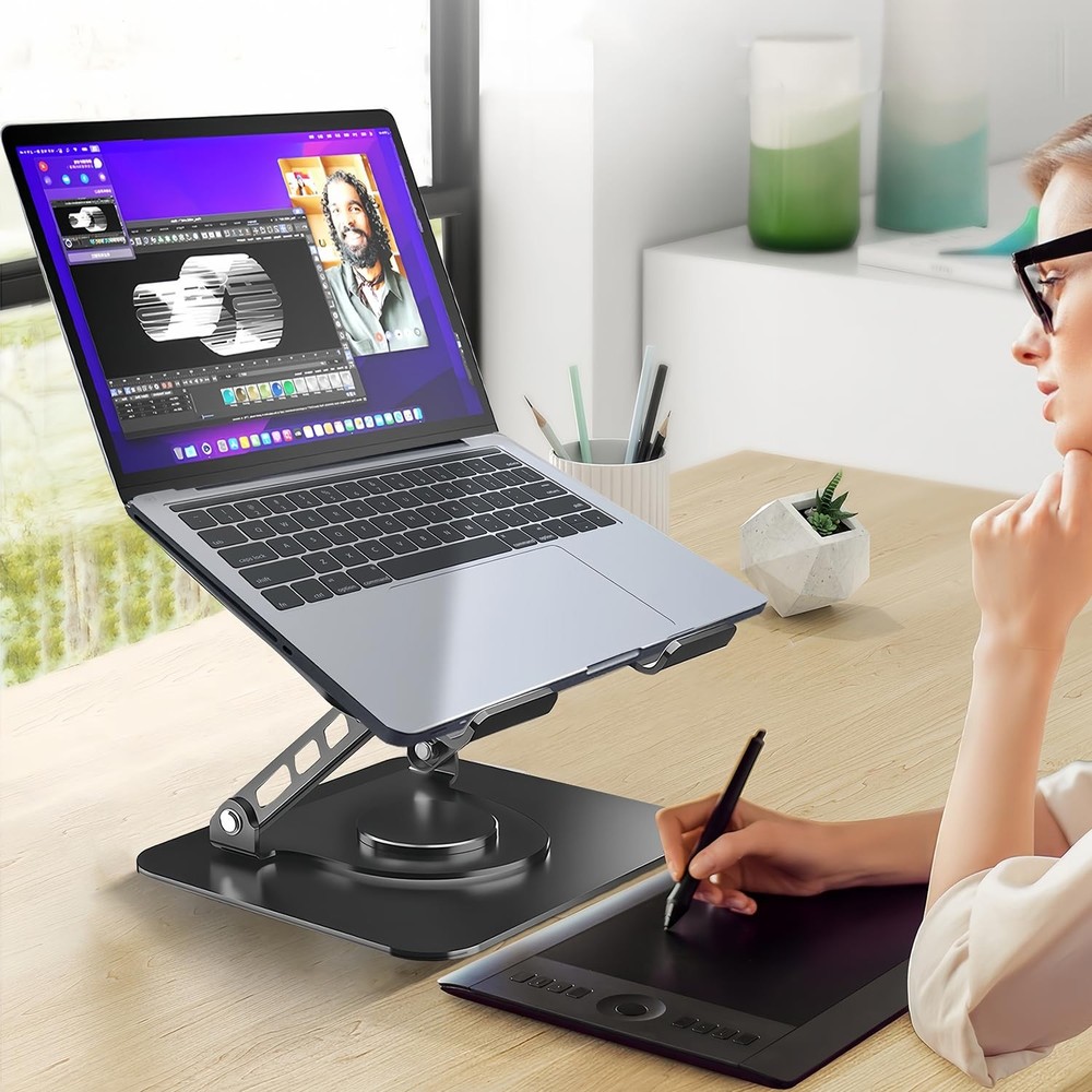 Adjustable Laptop Stand Foldable Computer Riser Heat Vent Ergonomic Black