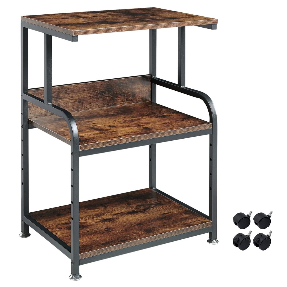 Printer Table Stand with Height Adjustable Shelf, 3 Tier Rolling Printer Cart...