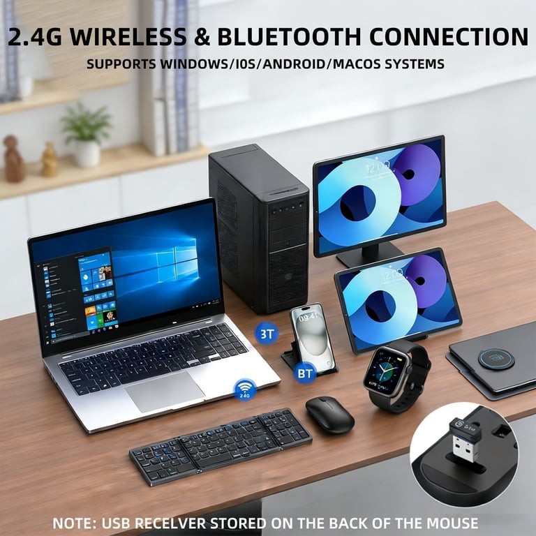 Foldable Keyboard and Mouse EDJO Folding Wireless Keyboard Mouse Combo