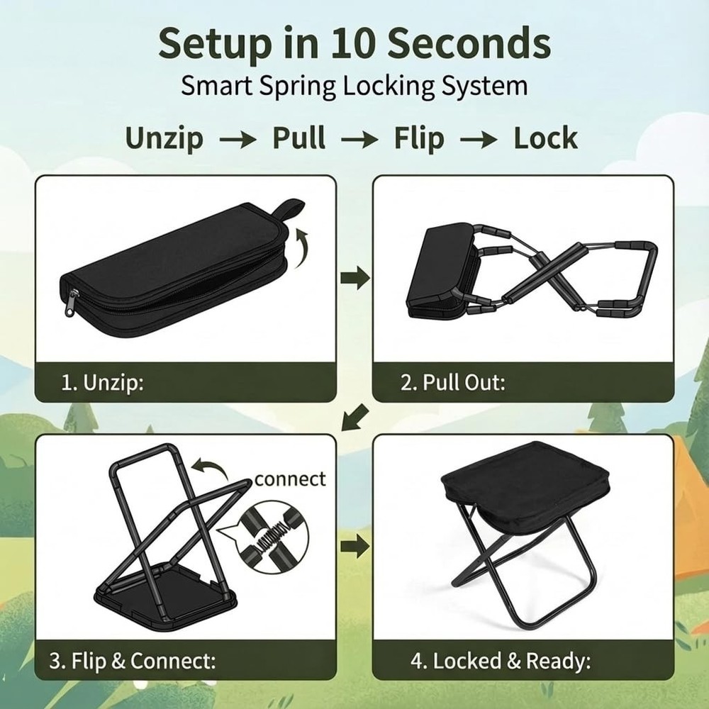 Foldable Backpack Stool for Adults - Portable Folding Stool with 350lb Capaci...