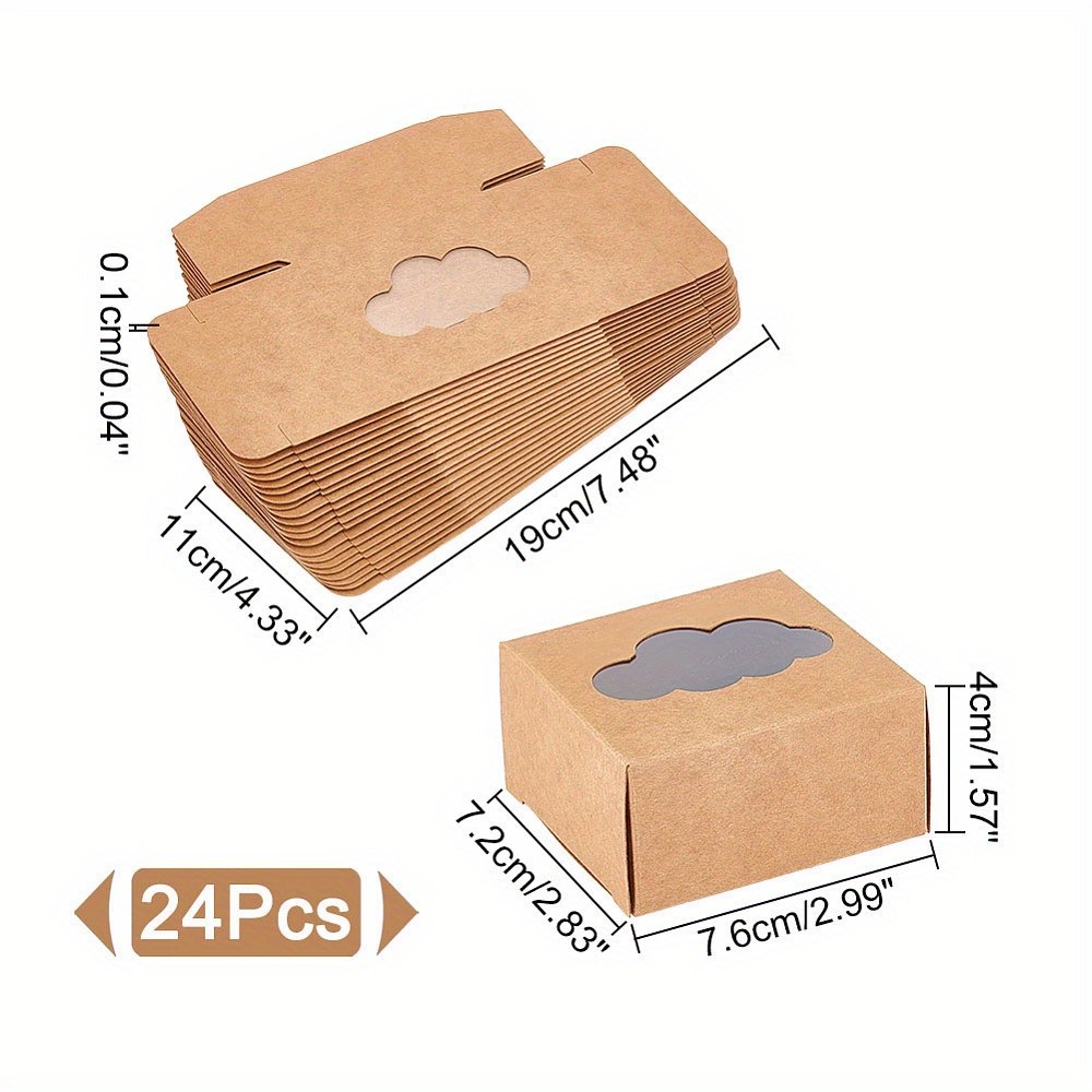 24pcs Kraft Paper Gift box Folding box with Window Rectangle Tan Cloud Pattern