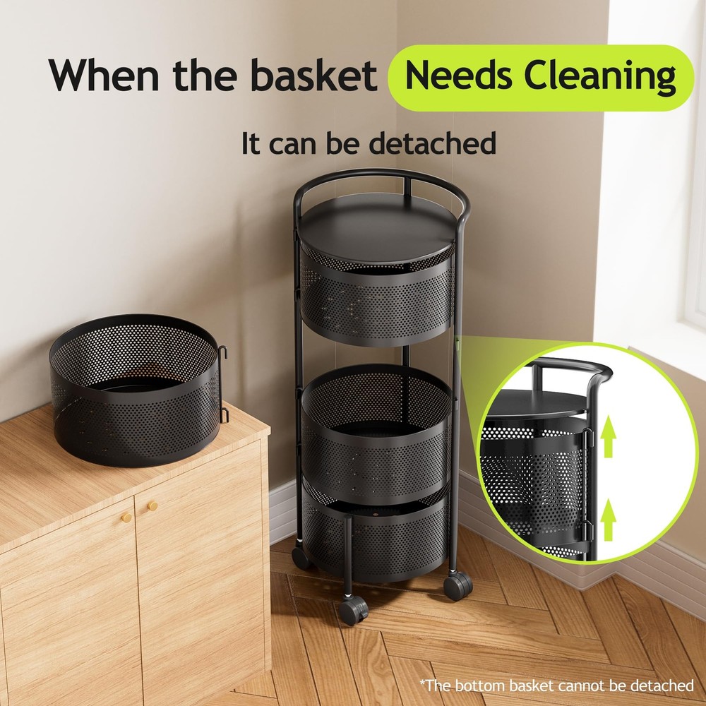 No Assembly Integrated Vegetable Storage Rack, 4-Tier Rotating Fruit Basket w...