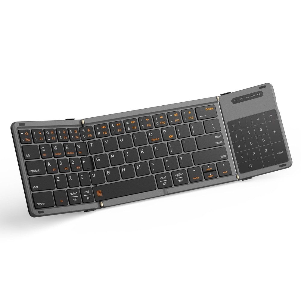 Foldable Bluetooth Keyboard, Portable Full Size Folding Keyboard with Touchpa...