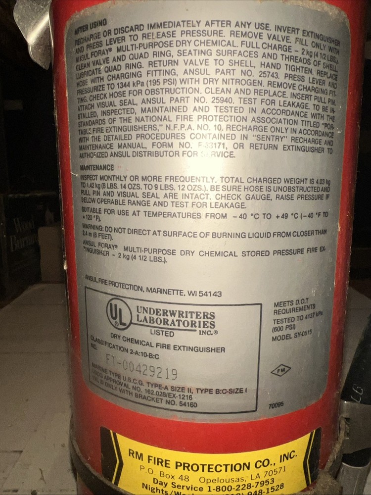 SENTRY MODEL SY-0517 FIRE EXTINGUISHER NEW