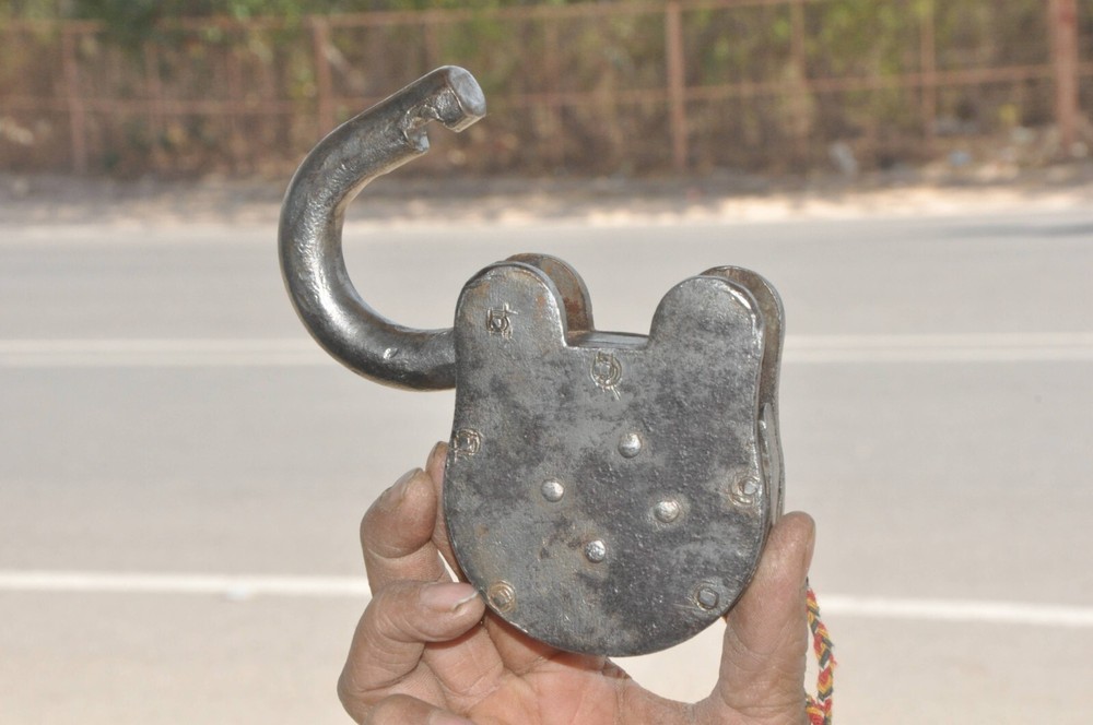 Vintage Iron Unique Shape Solid Brass Fitted Handcrafted Heavy Padlock