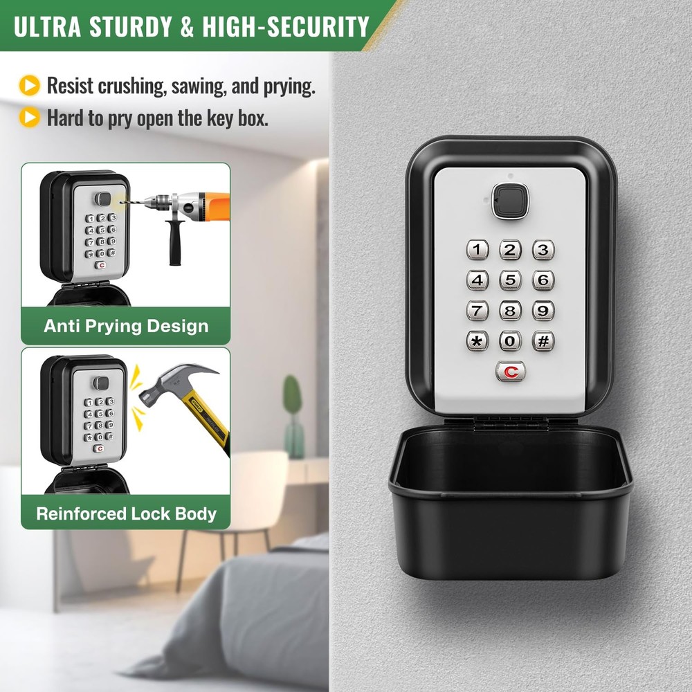 Lock Box for Keys with Code, Waterproof Key Boxs Wall Mount 12-Digit Keypad L...