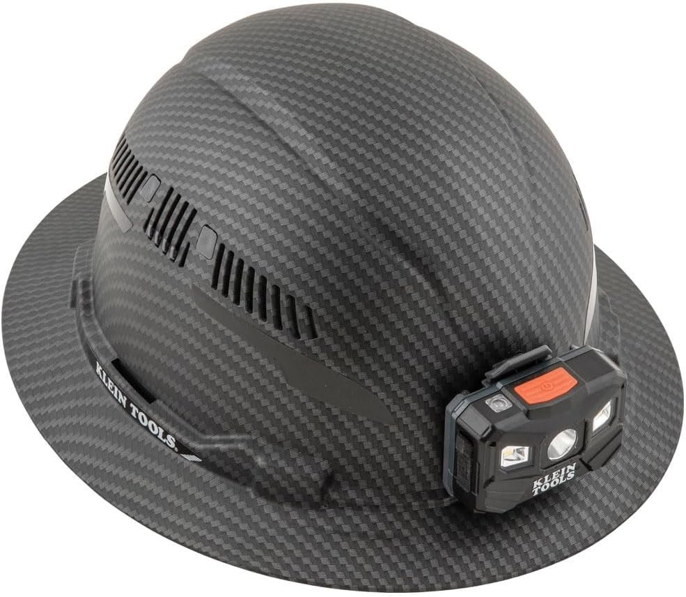 Klein Tools 60347 Vented Hard Hat, Full Brim, Rechargeable Lamp, KARBN Pattern