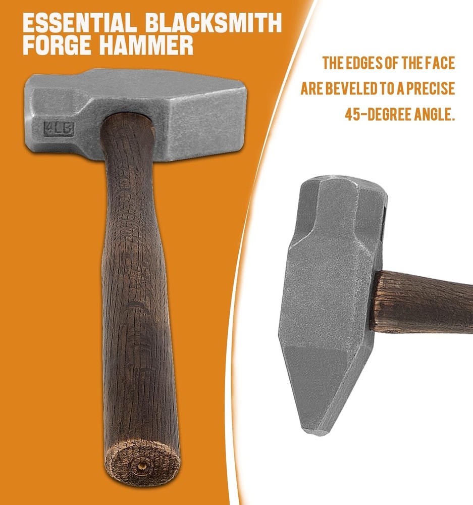 4LB Blacksmith Handmade Forge Hammer for Farrier, Knife Maker,Blacksmith Forging