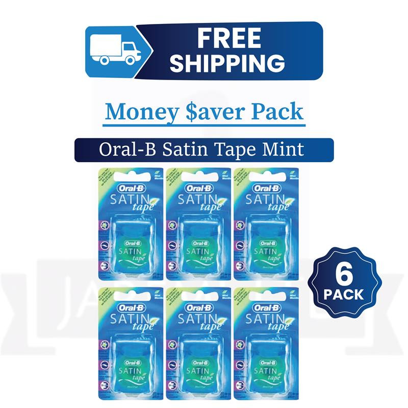 Oral-B Satin Tape Dental Floss 25m By Oral-B Satin Tape Mint-PACK OF 6