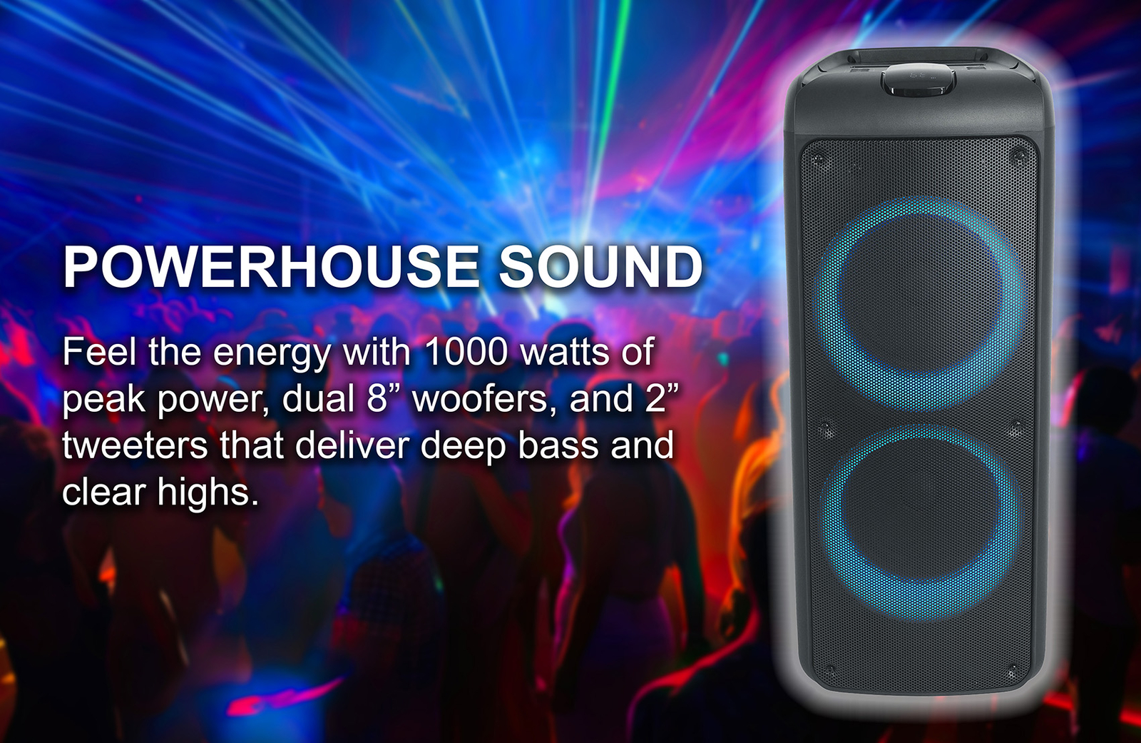 Rockville ROCK PARTY 9 Dual 8" Home/Portable Bluetooth Speaker Deep Bass+Effects