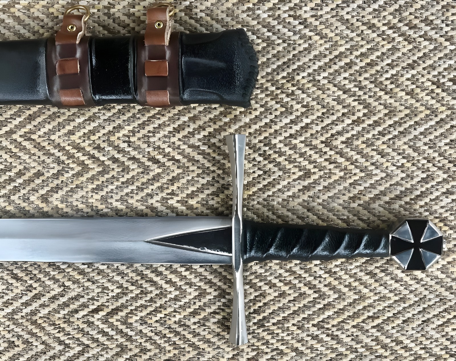 Custom Handmade Teutonic Knight Sword Replica-Medieval Design & Leather Scabbard