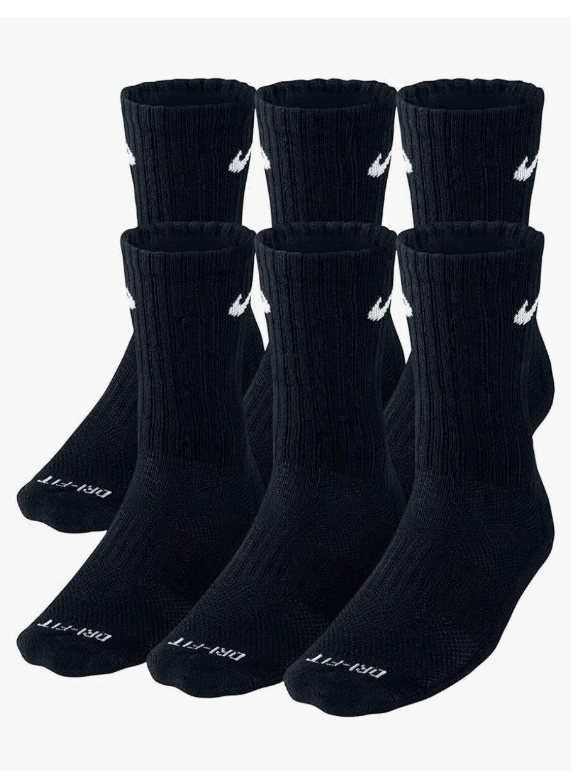 Nike Dri Fit Dry Cushioned Cotton Crew Socks 6 Pairs L
