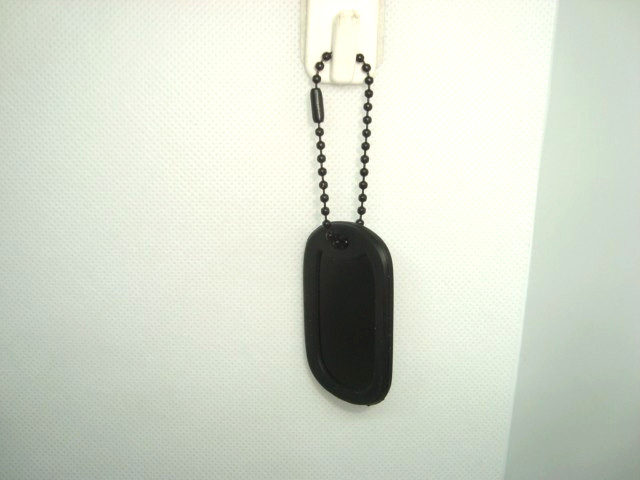 Military Style Dog Tag BLACK Aluminum + 4.5"in. Black Chain w/Black Silencer