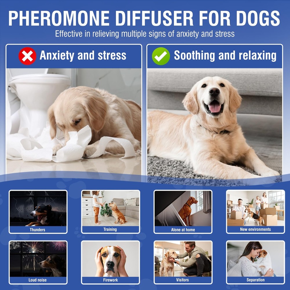 Dog Pheromone Calming Diffuser 4 In 1 Appeasing Pet 1 Diffuser, 3 Refills