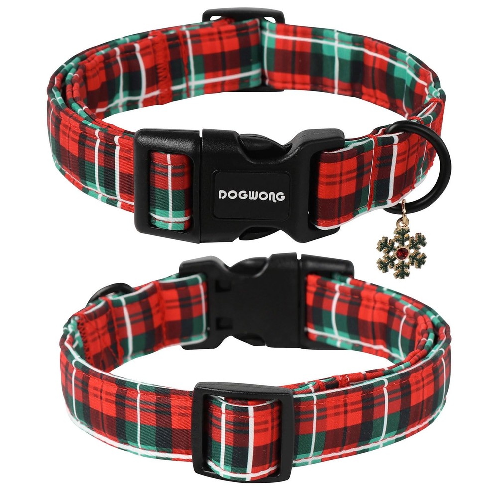 Christmas Plaid Dog Collar Red Checked Adjustable Grid Small Medium Large