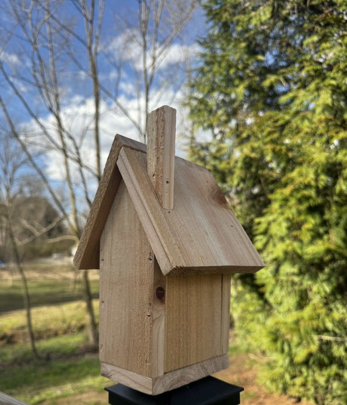 Handmade Cedar Birdhouse w/ Chimney Rustic Outdoor Wren Chickadee Nest Box