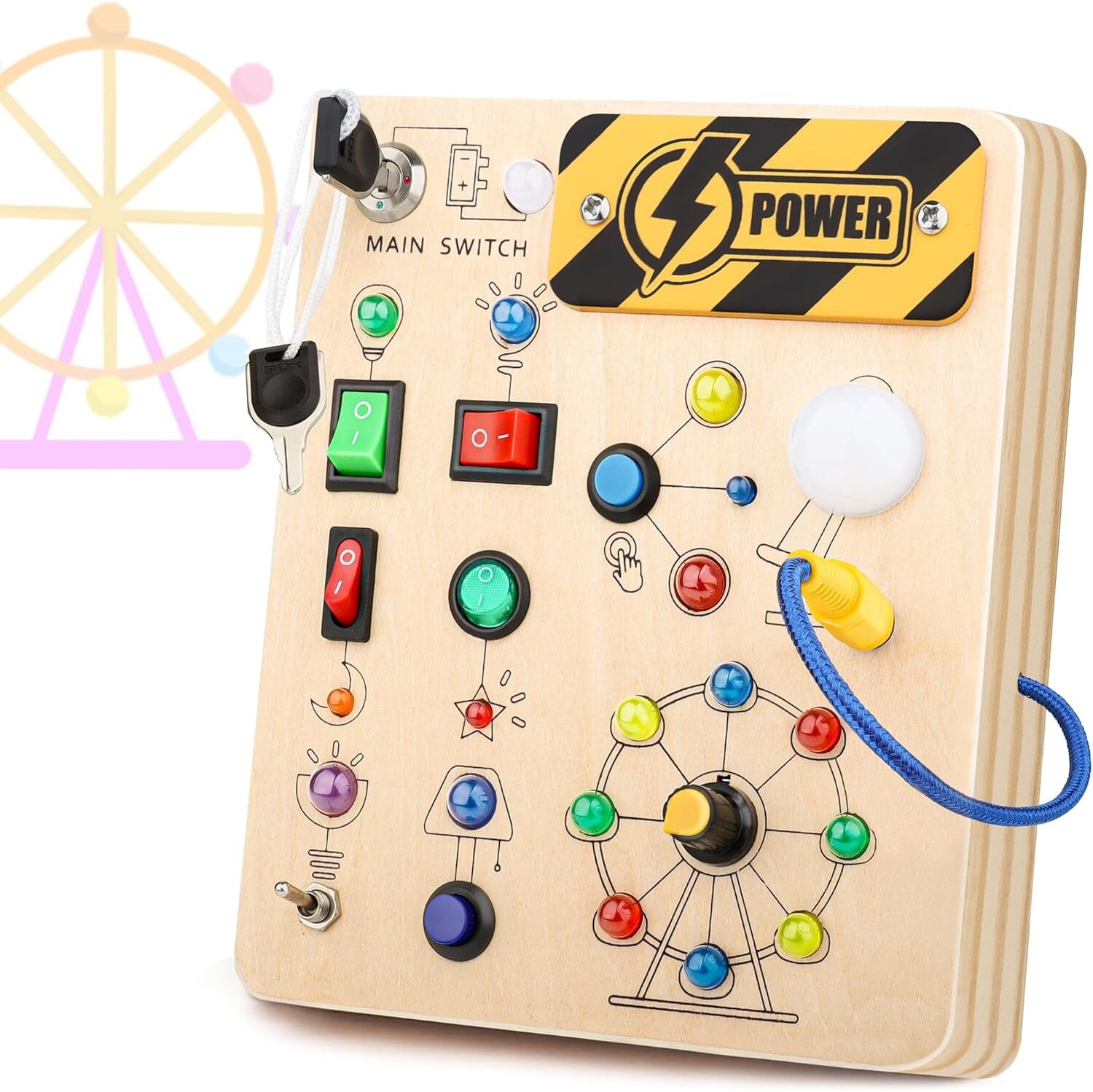 Hikoshi Montessori Busy Board Sensory LED Light Switch Board Toy for Toddlers 1+