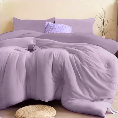 3PCS Purple Comforter Set with 2 Pillowcases, Brushed Queen Solid Purple