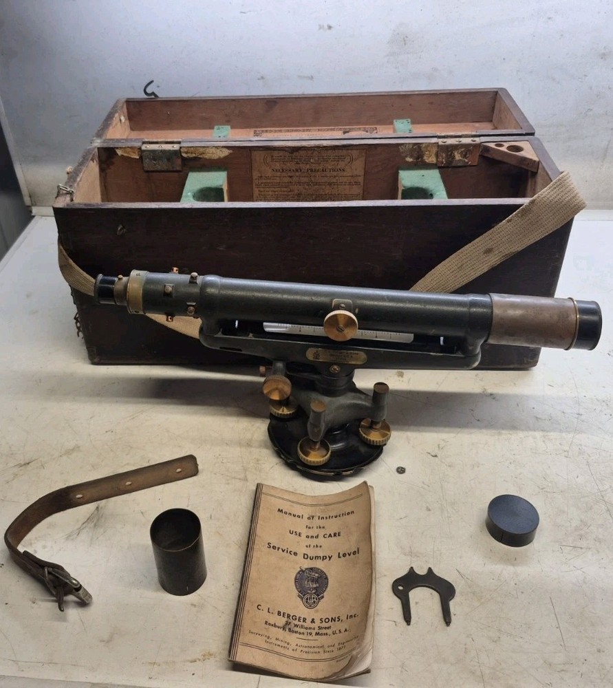 Berger Instruments Dumpy engineering surveying transit level antique in case