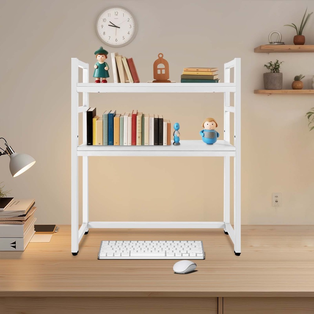 White Desktop Bookshelf Storage Organizer Computer Desk Shelf Display Rack