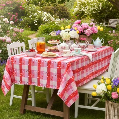 Valentine's Day Table Cloth, 60 x 84 Inch, 84" x 60" (Rectangular) Red Plaid