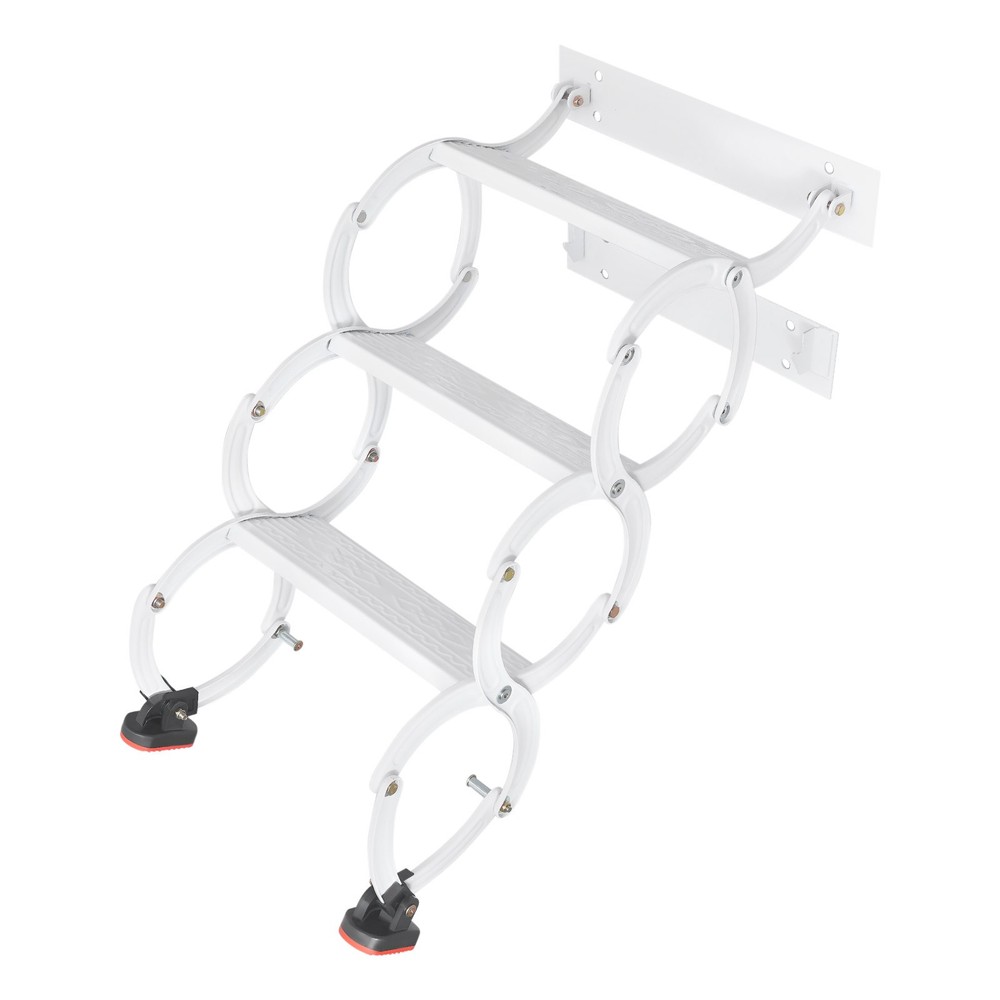 3 Steps Wall Mounted Retractable Ladder Pull Down Telescoping Step Ladder White