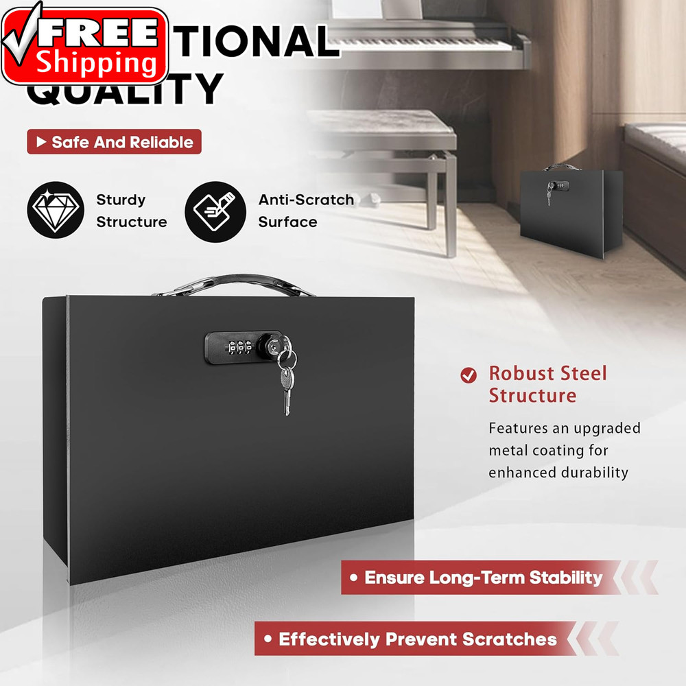 Fireproof Lock Box with Key and Combination Lock, Fire Safe Document Box, Portab