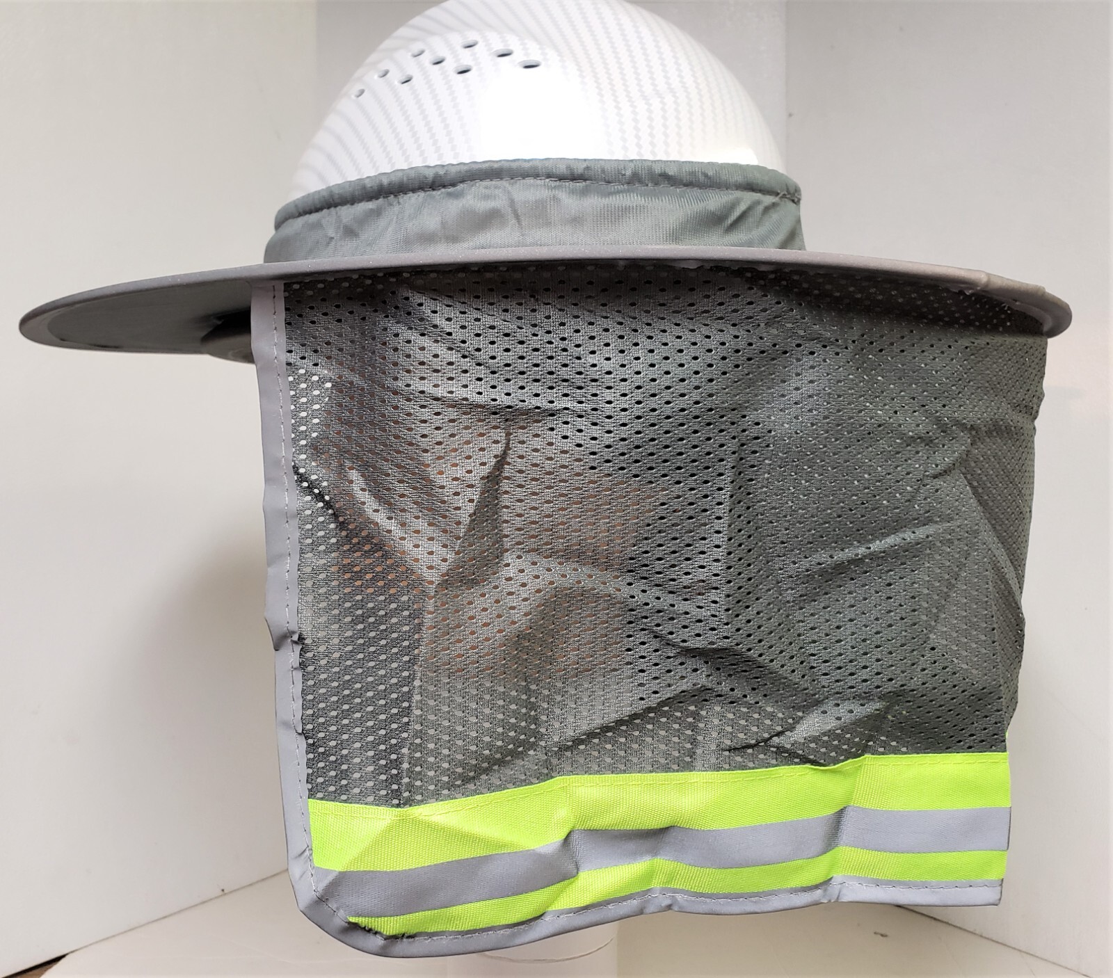GREY Hard Hat Sun Shade Visor Full Brim Mesh Neck HI VIS REFLECTIVE STRIPE