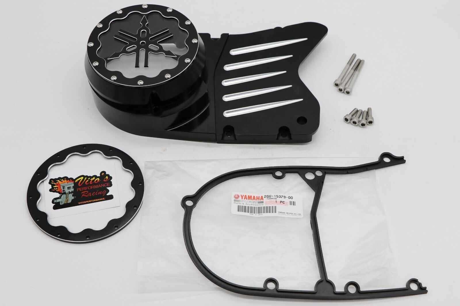 Billet aluminum stator cover clear window + 2 inserts for Yamaha Banshee BLACK