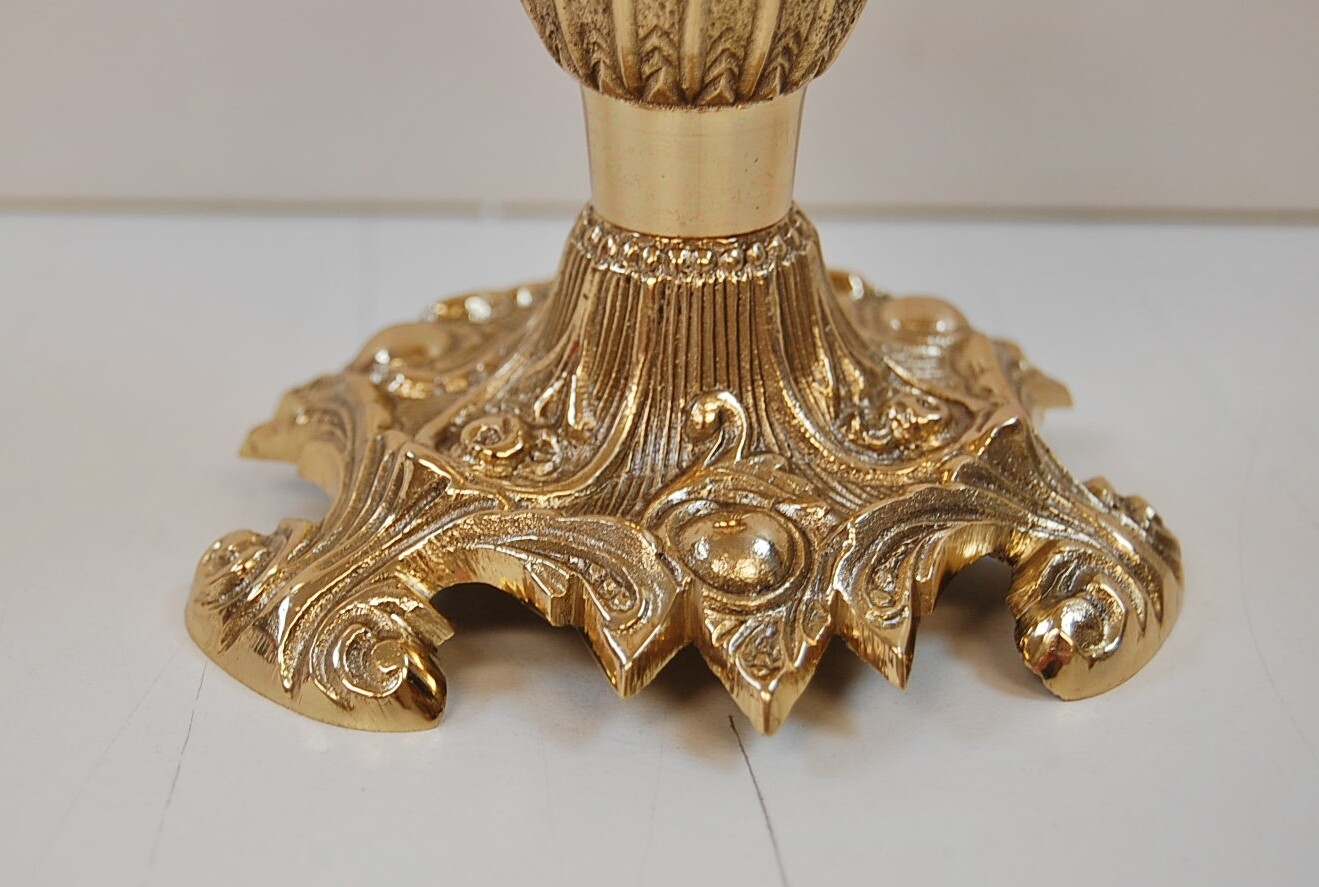 SET OF 6 SHORT 3 1/2" BRASS CHURCH ALTAR CANDLESTICKS & ALTAR CROSS (#399/#315)