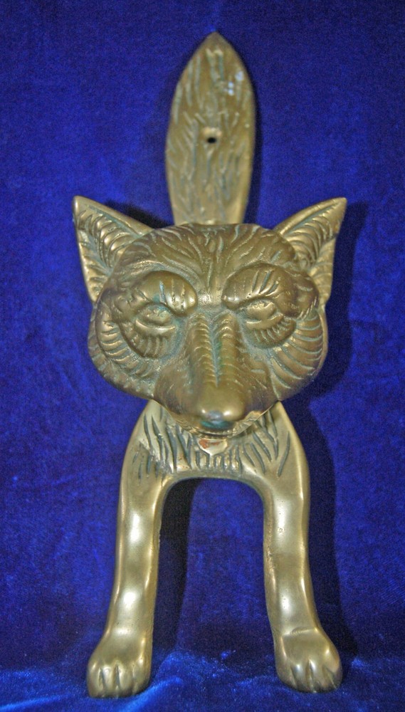LARGE VINTAGE BRASS FOX DOOR KNOCKER