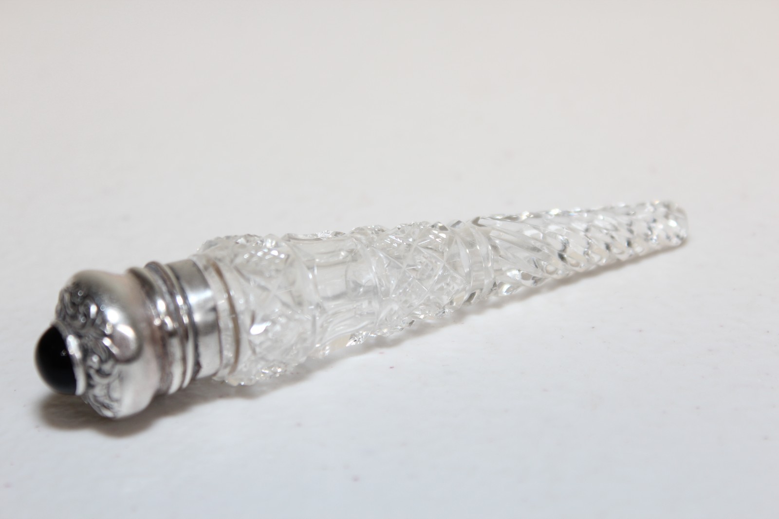 Victorian Sterling Silver Cut Crystal Laydown Perfume Vial Amethyst Gen Hinged