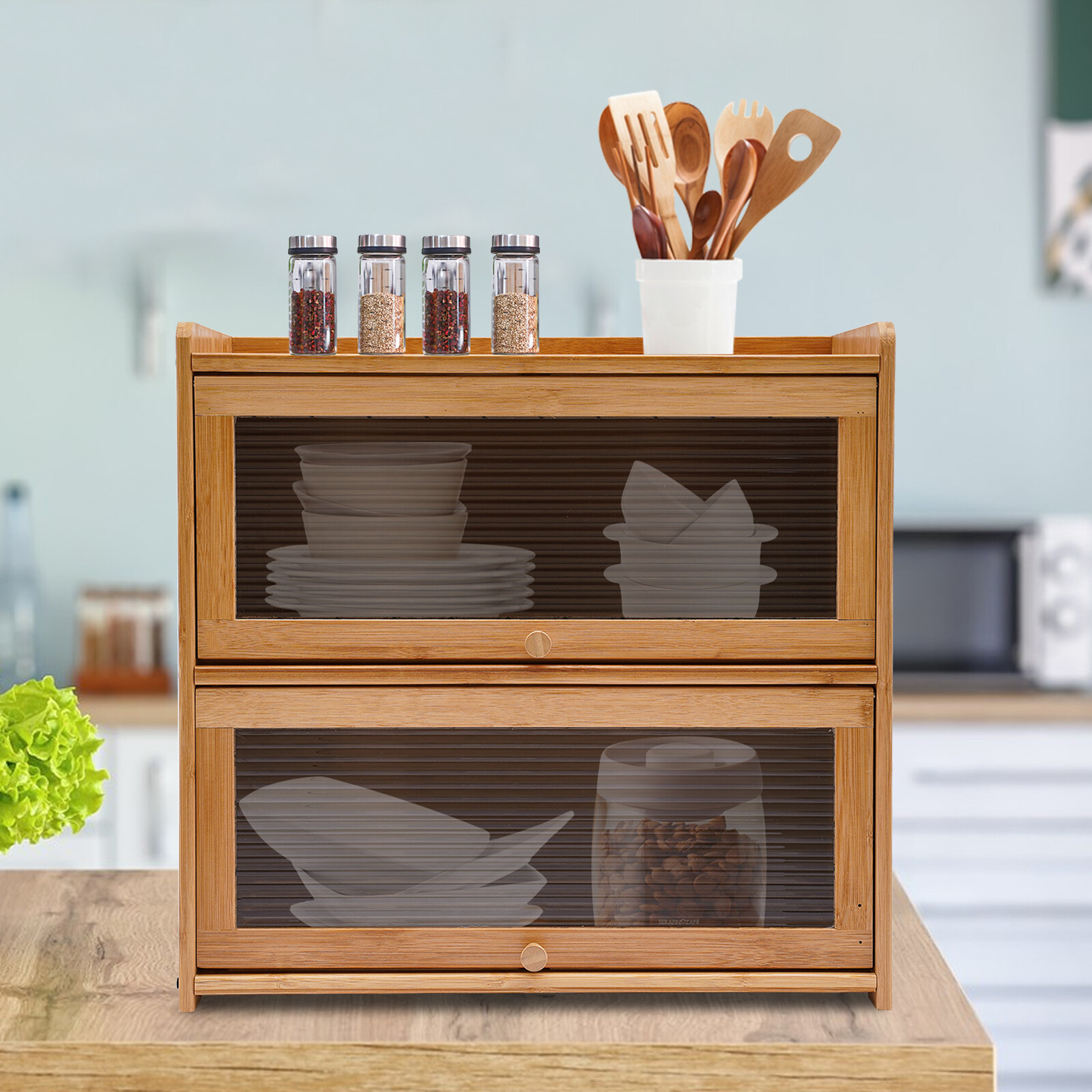 Storage Cabinet, Countertop Storage Cabinet, Cabinet with 2 Door Stoppers
